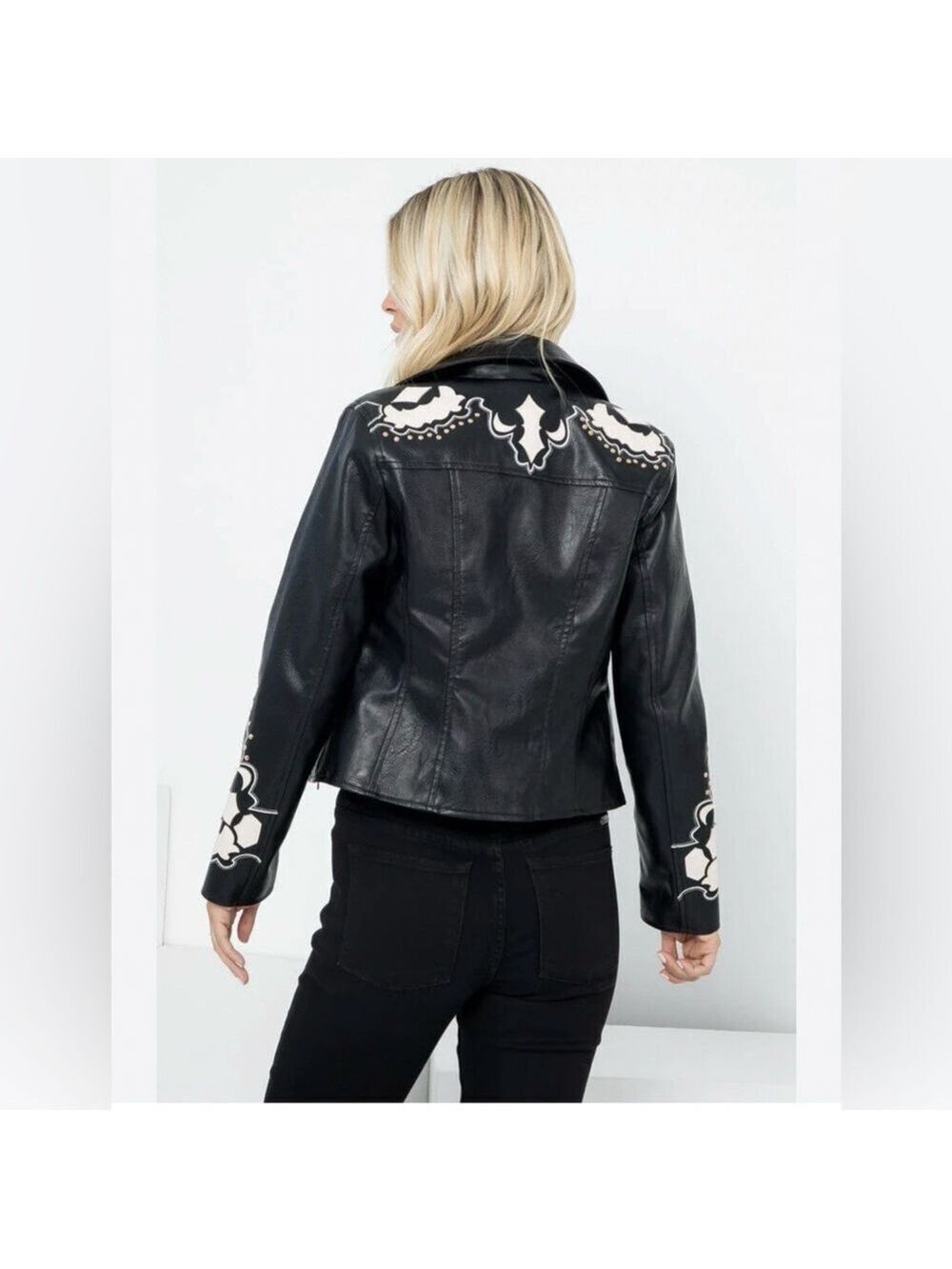 STOOSH Black Faux Leather Embellished Jacket Woman's NWT - Picture 3 of 8